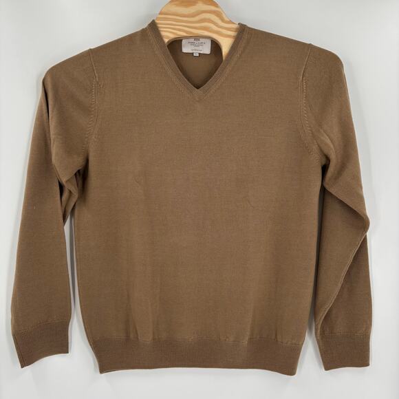 Hawes & Curtis Large Brown Solid Brown V-Neck Merino Wool Pullover Sweater - Picture 3 of 4